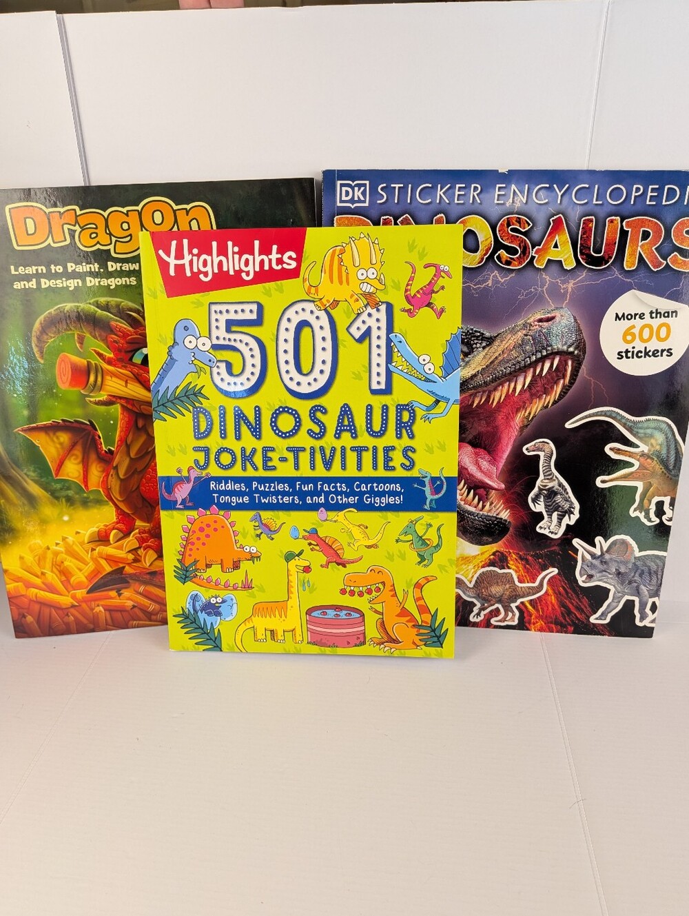 Set Of 3 Brand New Dinosaur Activity Books (Value $48) Drawing Stickers Jokes